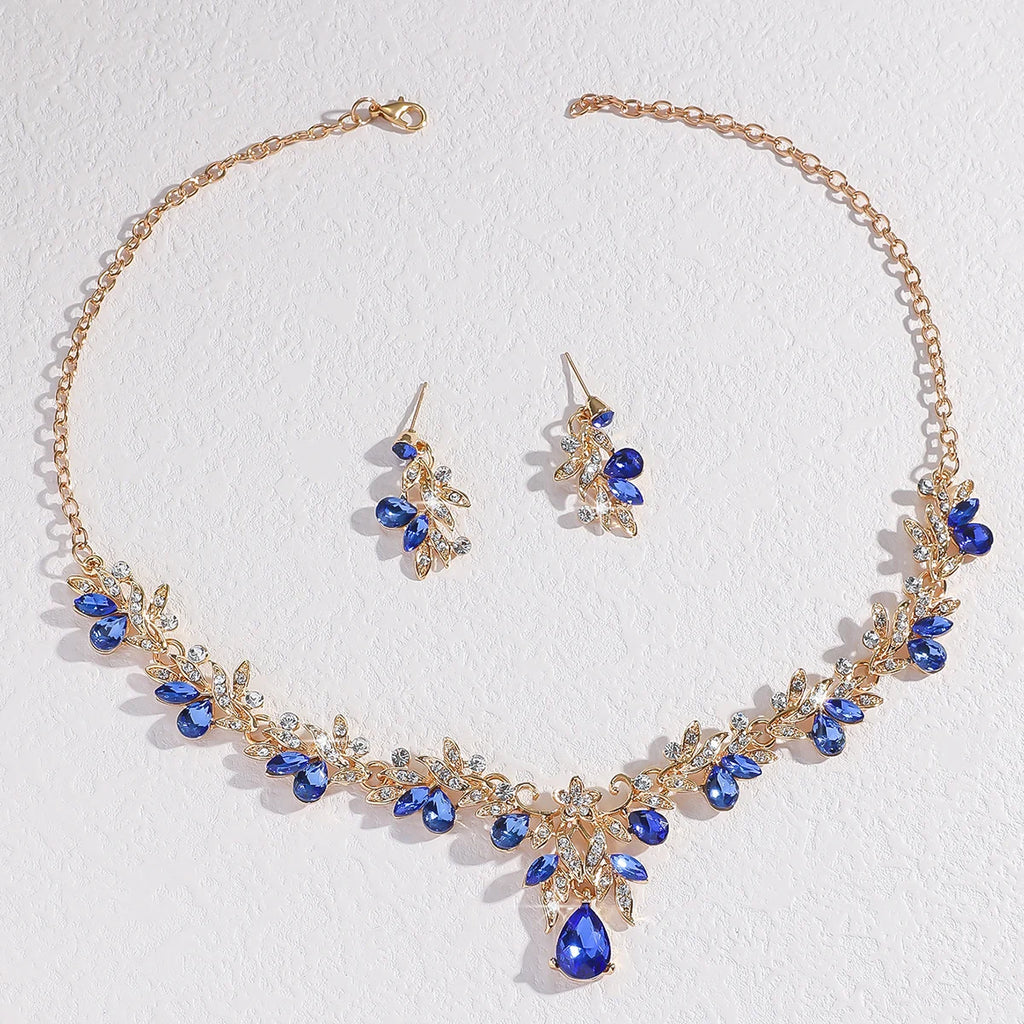 Cross Mirror European and American Exaggerated Banquet Gemstone Necklace Earnail Set