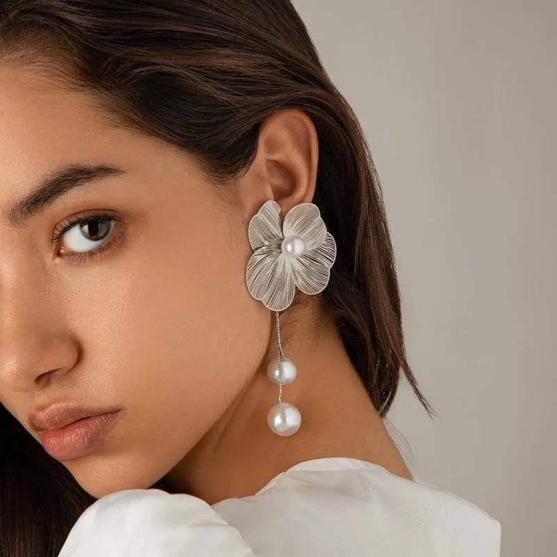 Fleur-de-Pearl Oversized Drop Earrings
