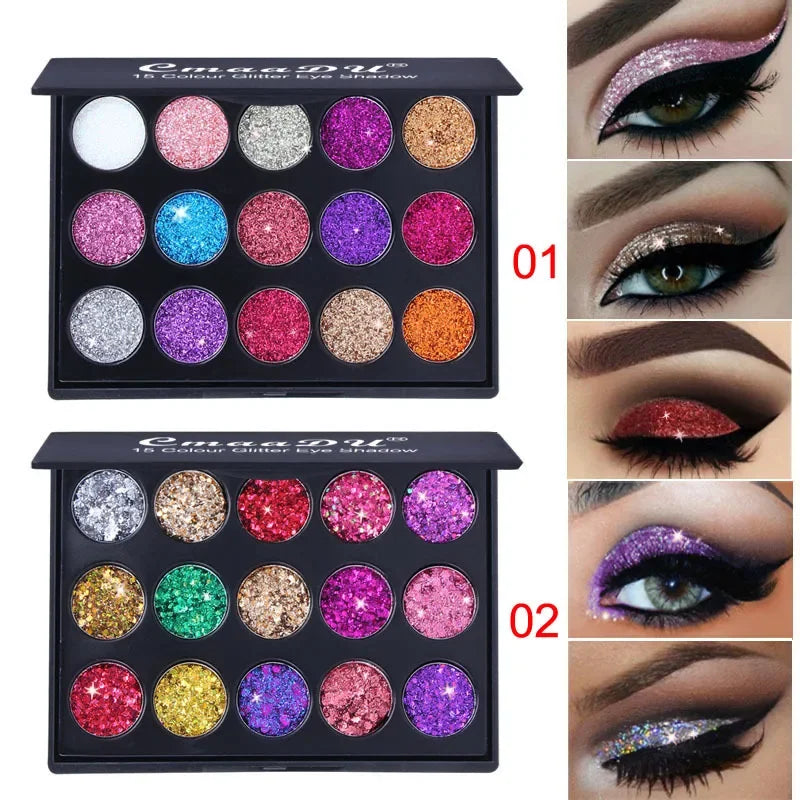 Diamond Radiance Kaleidoscope 15-Color Glitter Palette – Waterproof & Vibrant Makeup Essential
