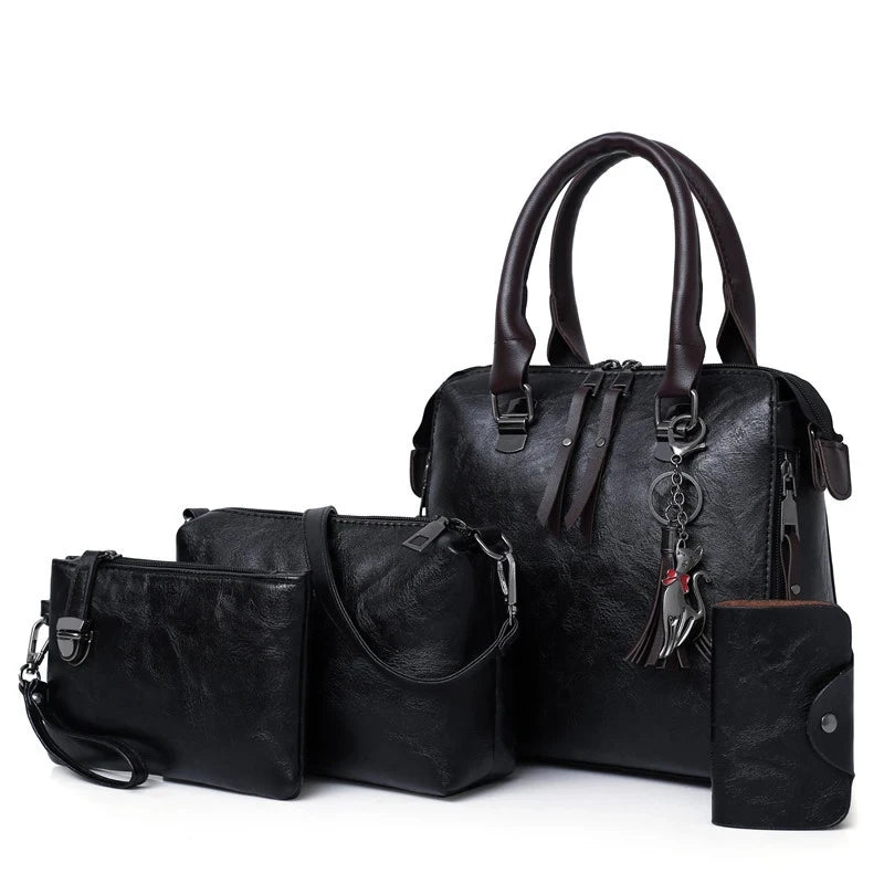 The Complete 4pcs/set Carry-All Suite – Chic Tassel Handbag & Accessory Set