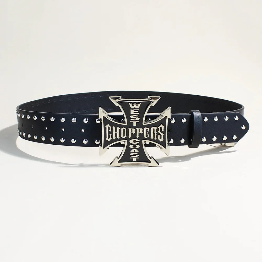 Luxury Desiner Brands Women Studded Belt Heart and Cross Metal Punk Rock Style