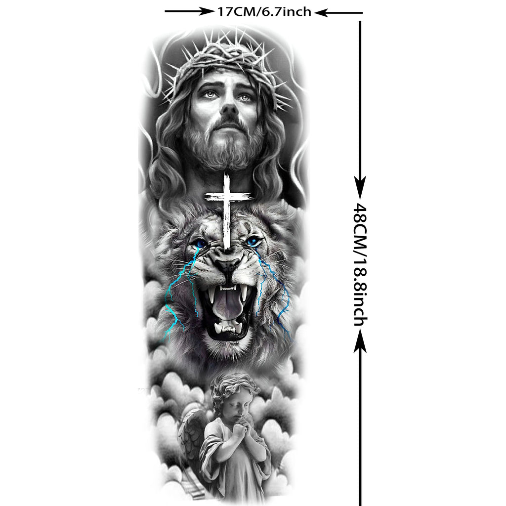 Full Arm or Legs Jesus & Zeus God Temporary Tattoo Sleeve – Large Waterproof Realistic Body Art for  Women