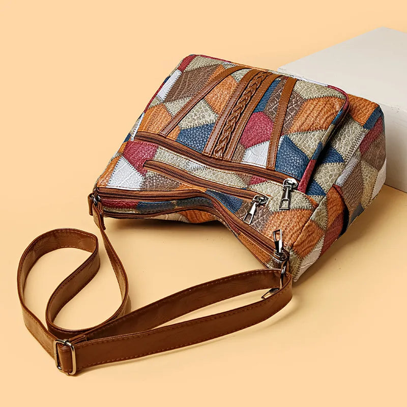 The Retro Artisan Tote – Patchwork Leather-Look Shoulder Bag