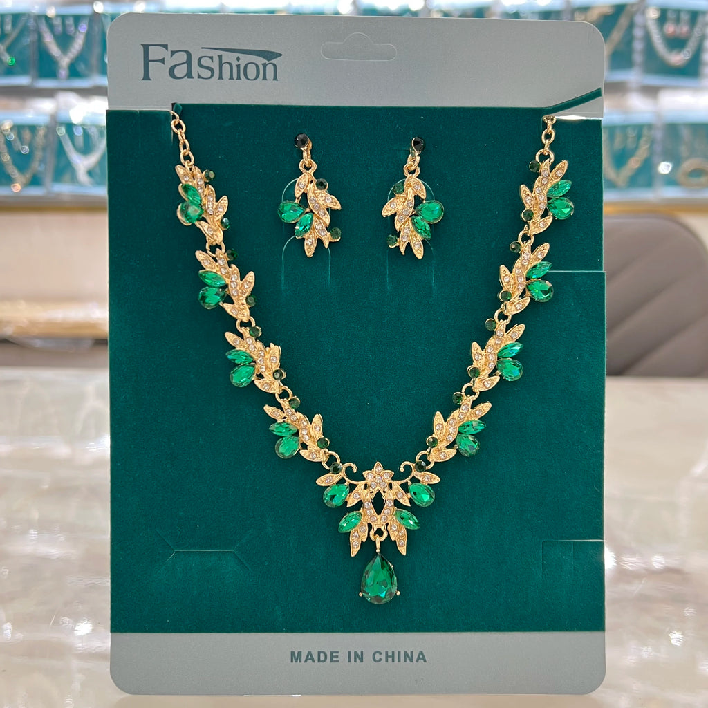 Cross Mirror European and American Exaggerated Banquet Gemstone Necklace Earnail Set