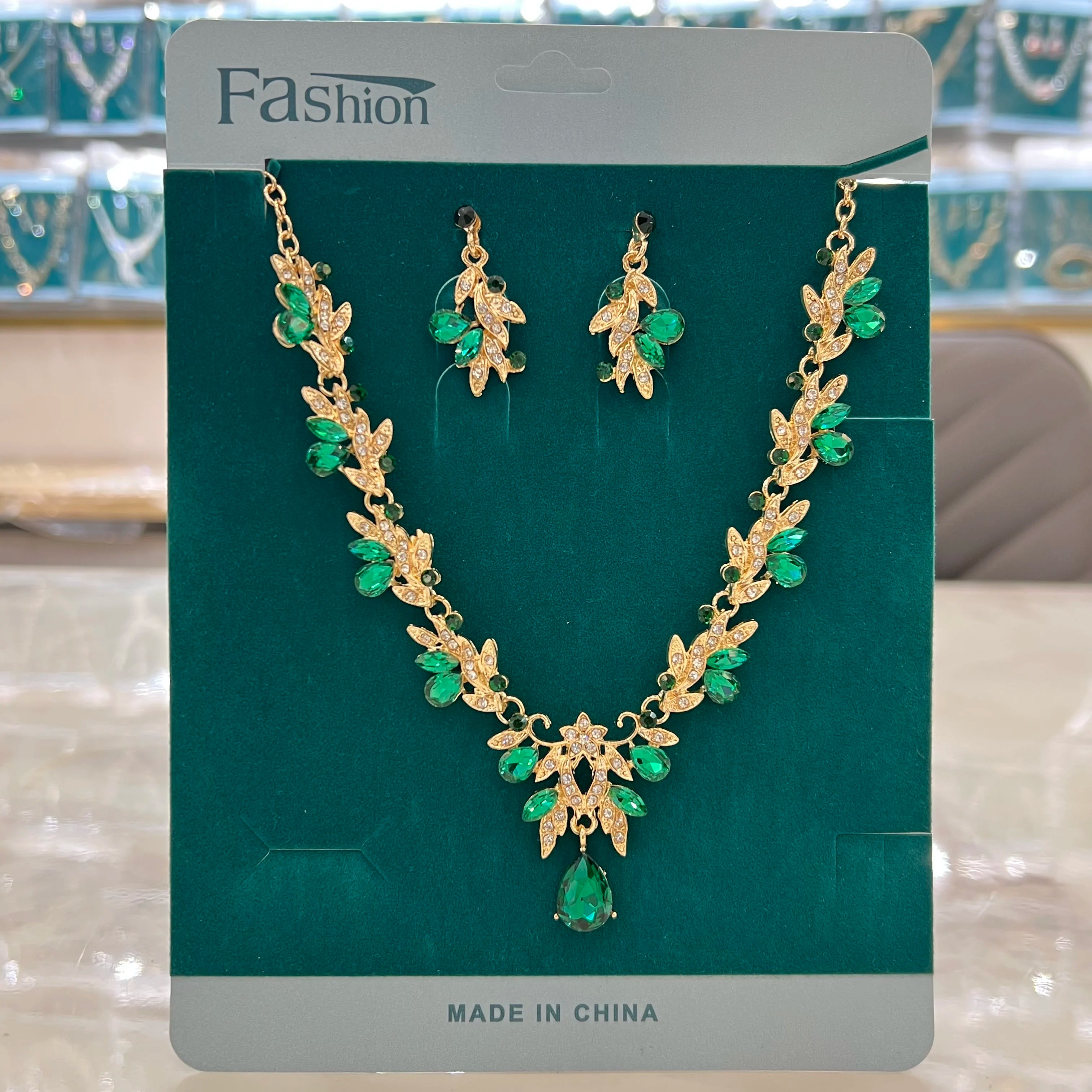 Cross Mirror European and American Exaggerated Banquet Gemstone Necklace Earnail Set