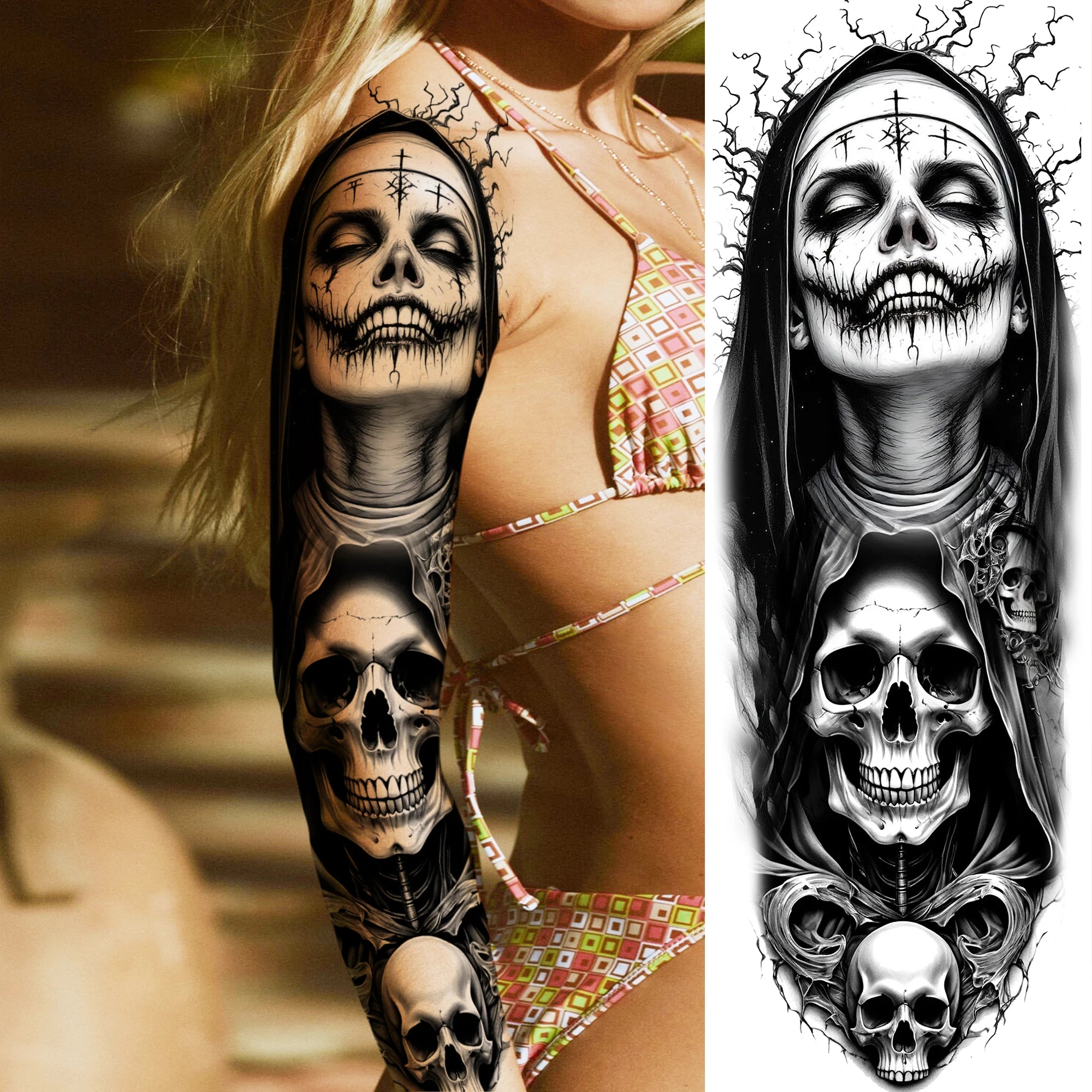 Full Arm or Legs Jesus & Zeus God Temporary Tattoo Sleeve – Large Waterproof Realistic Body Art for  Women