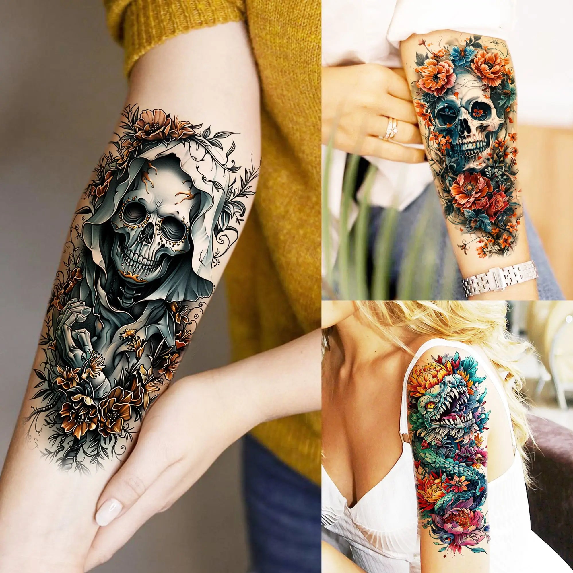 71 Sheets Ultimate Temporary Tattoo Megapack  – Lion, Dragon, Wolf, Flower & Skull Body Art