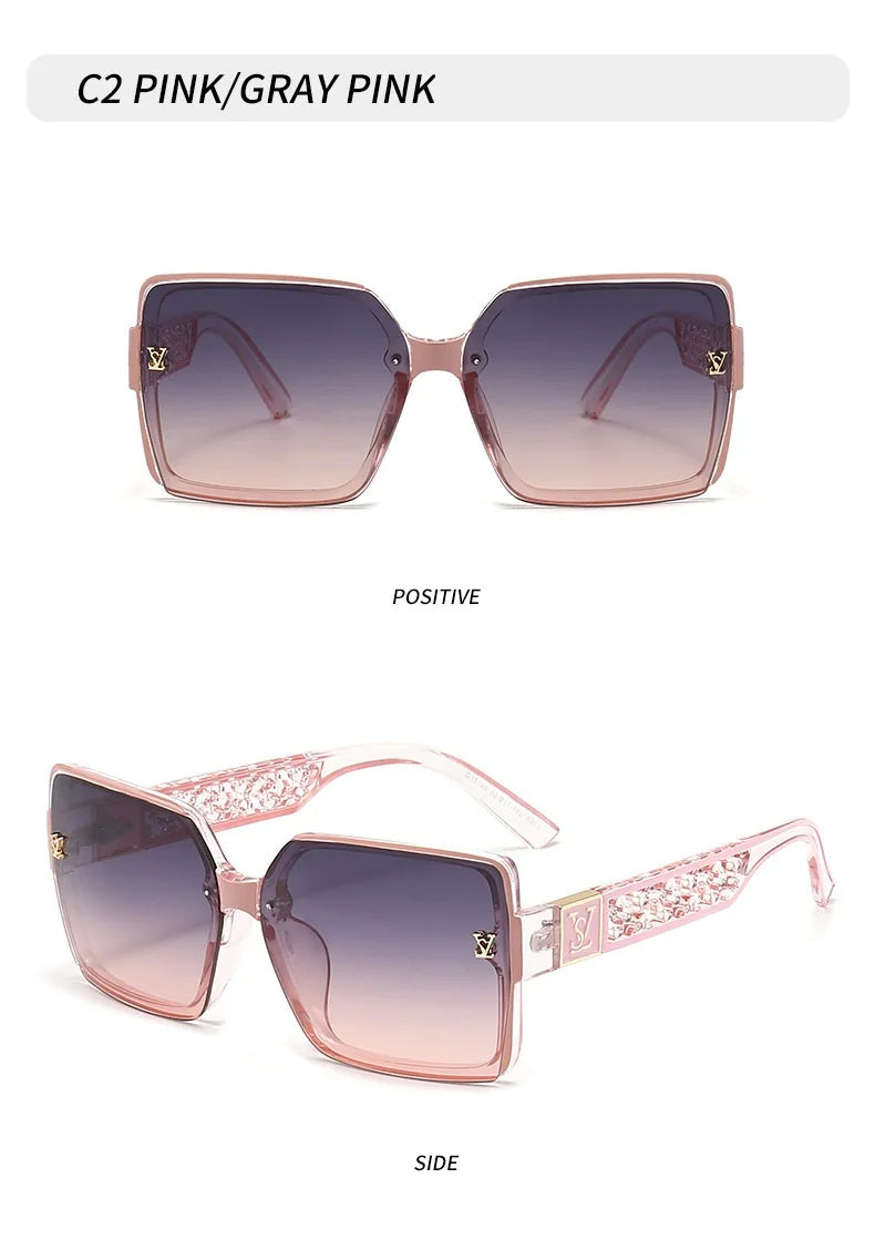 Fashion Glamour Oversized Geometric Designer-Style Sunglasses with Filigree Detailing