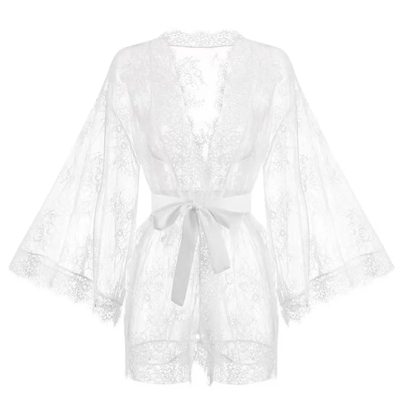 Romantic & Luxurious Midnight Lace Boudoir Robe – Intimate Lounge Kimono