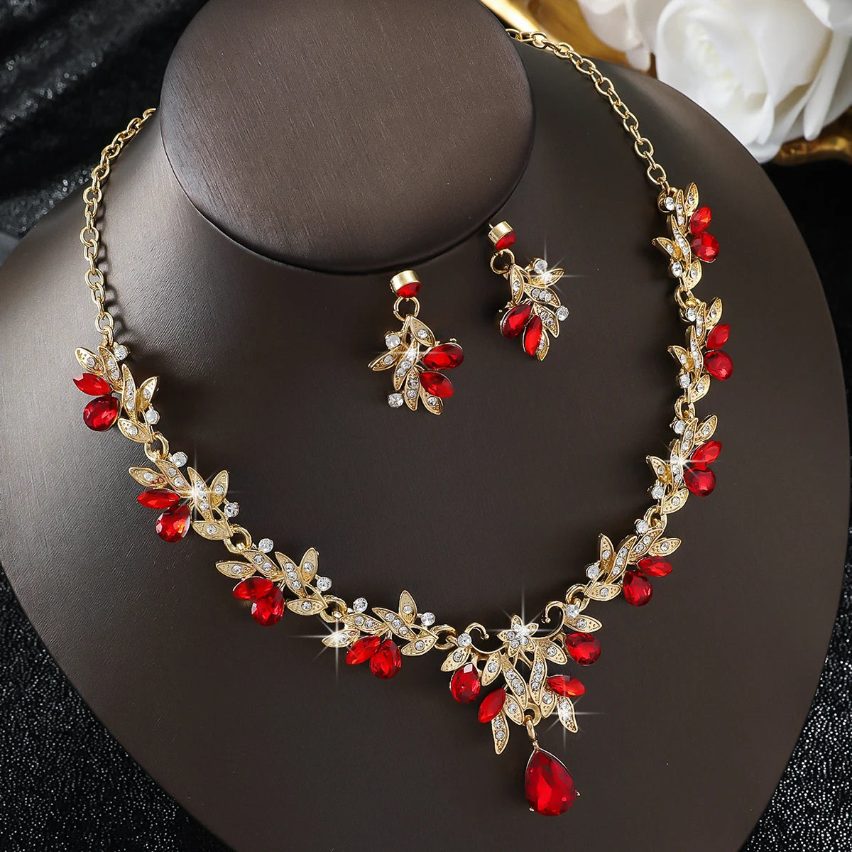 Cross Mirror European and American Exaggerated Banquet Gemstone Necklace Earnail Set