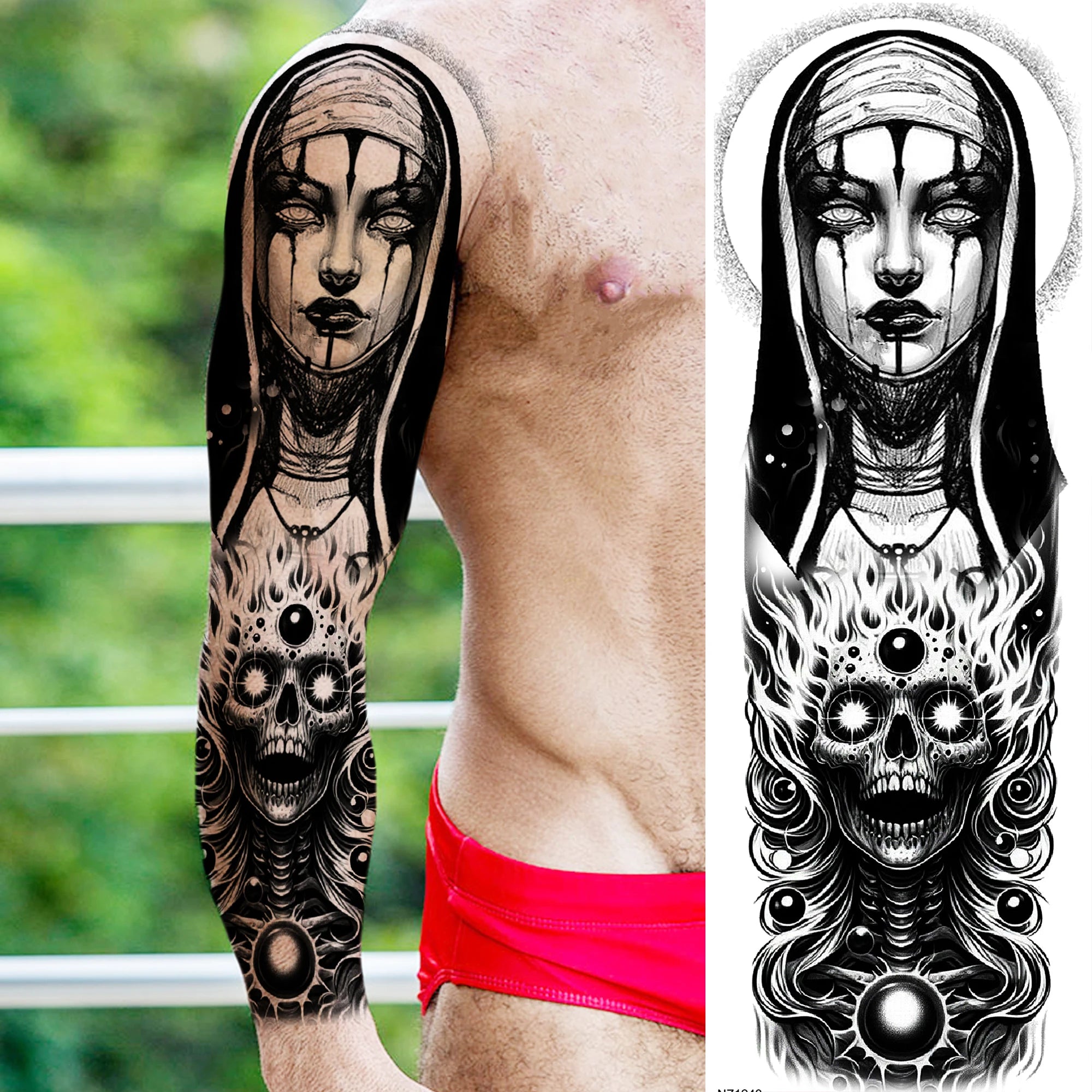 Full Arm or Legs Jesus & Zeus God Temporary Tattoo Sleeve – Large Waterproof Realistic Body Art for  Women