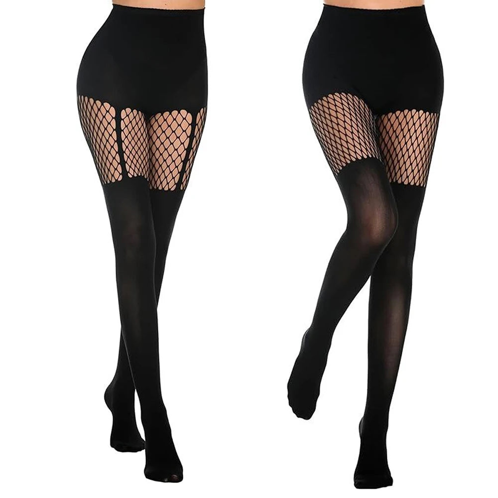 Pantyhose Avant-Garde Illusion: Black Suspender Fishnet Tights