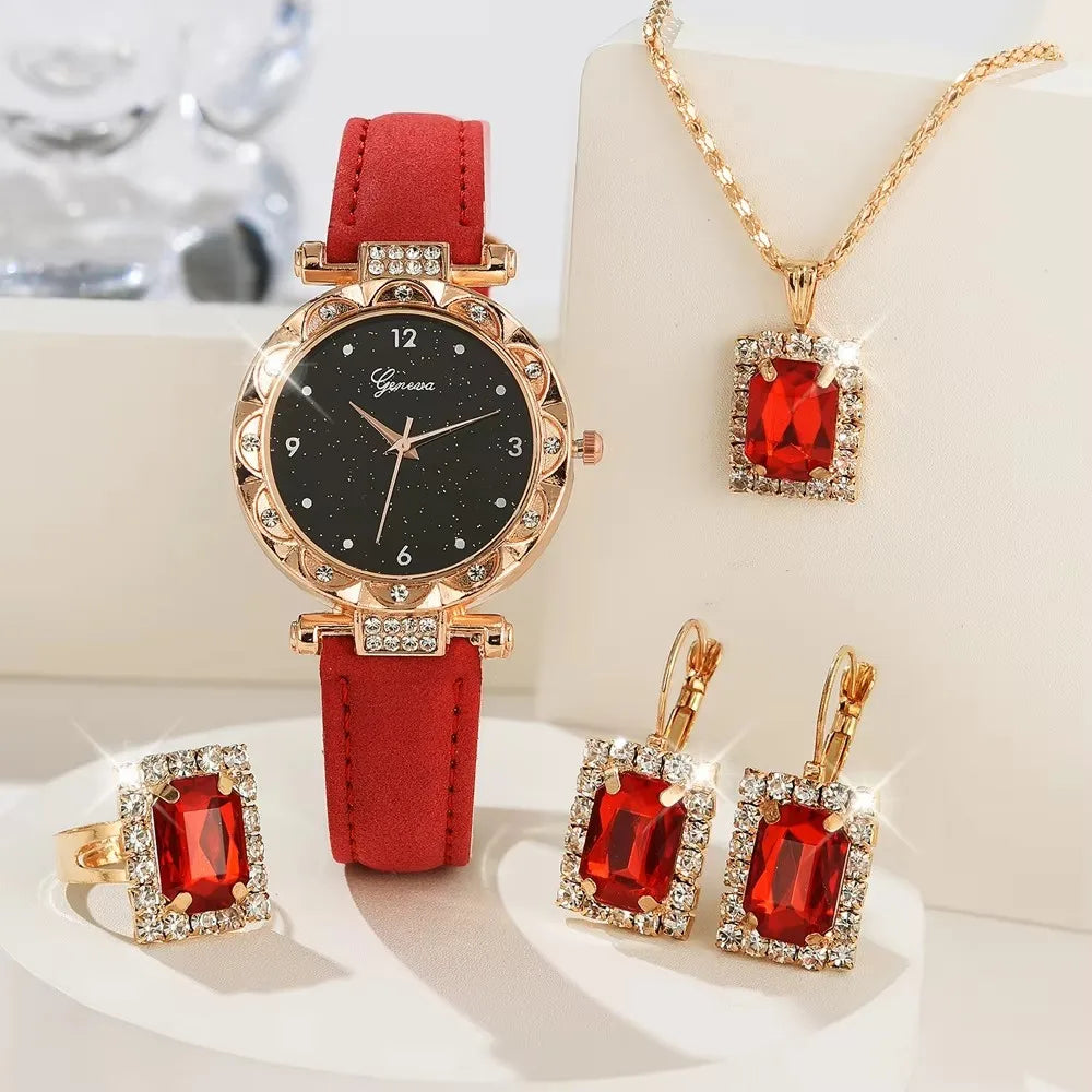 Signature 5-Piece Glam Set: Rhinestone Watch, Bracelets & Jewelry