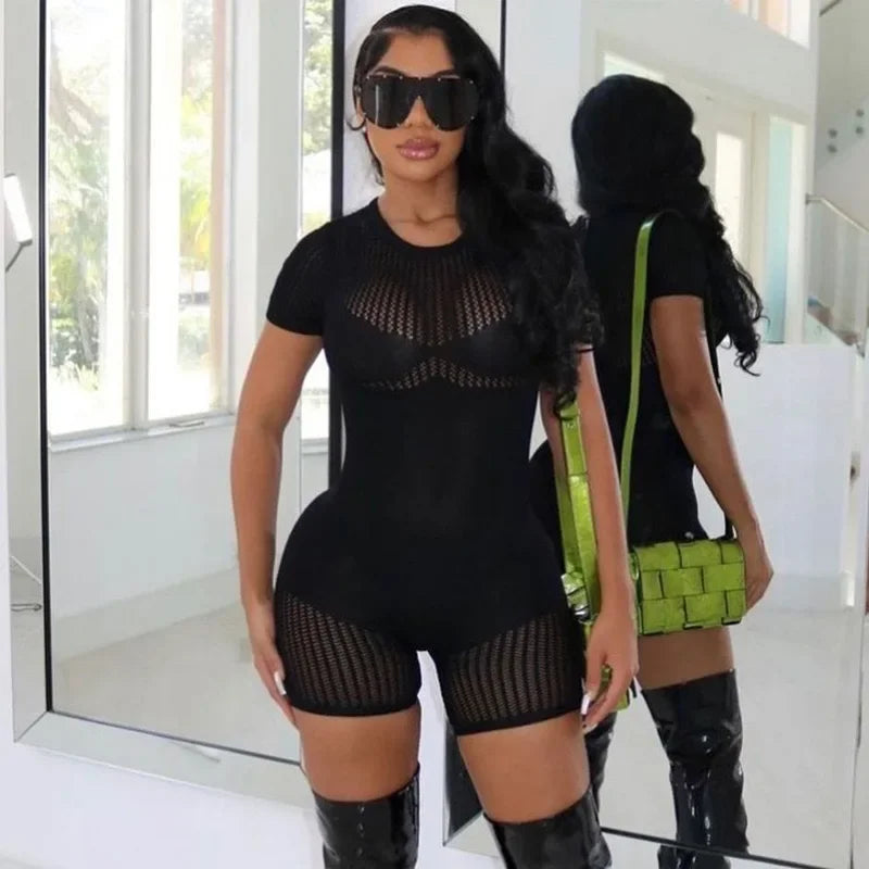 Sexy Fishnet Playsuit Hollow Out See Through Bodycon Sexy Slim fit Stretchy