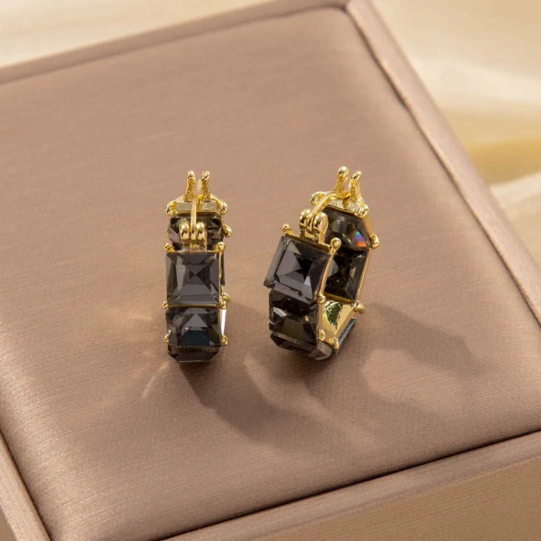Signature Crystal Dangle Hoops – Luxurious Gold-Tone Party Earrings