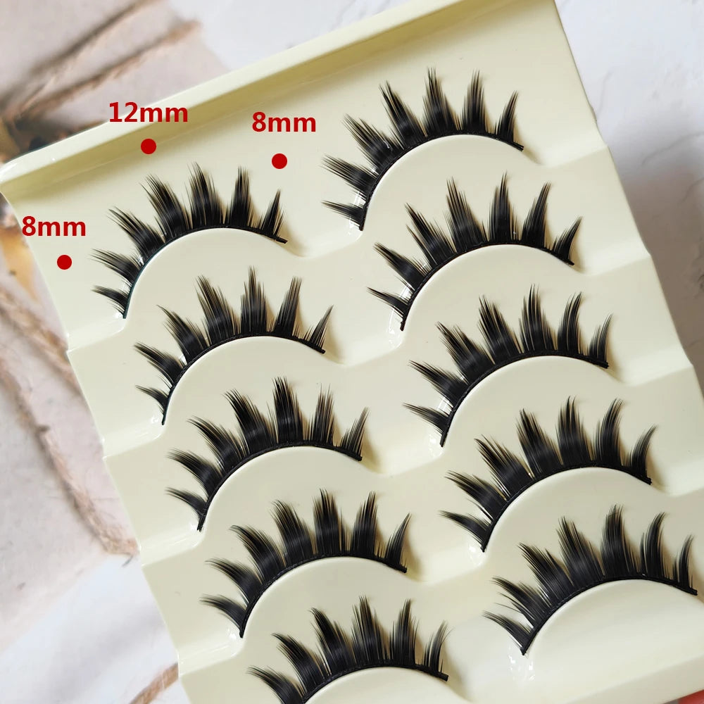 Premium Cat-Eye Faux Mink Lashes (5 Pairs) – Reusable, Long & Wispy Natural Look