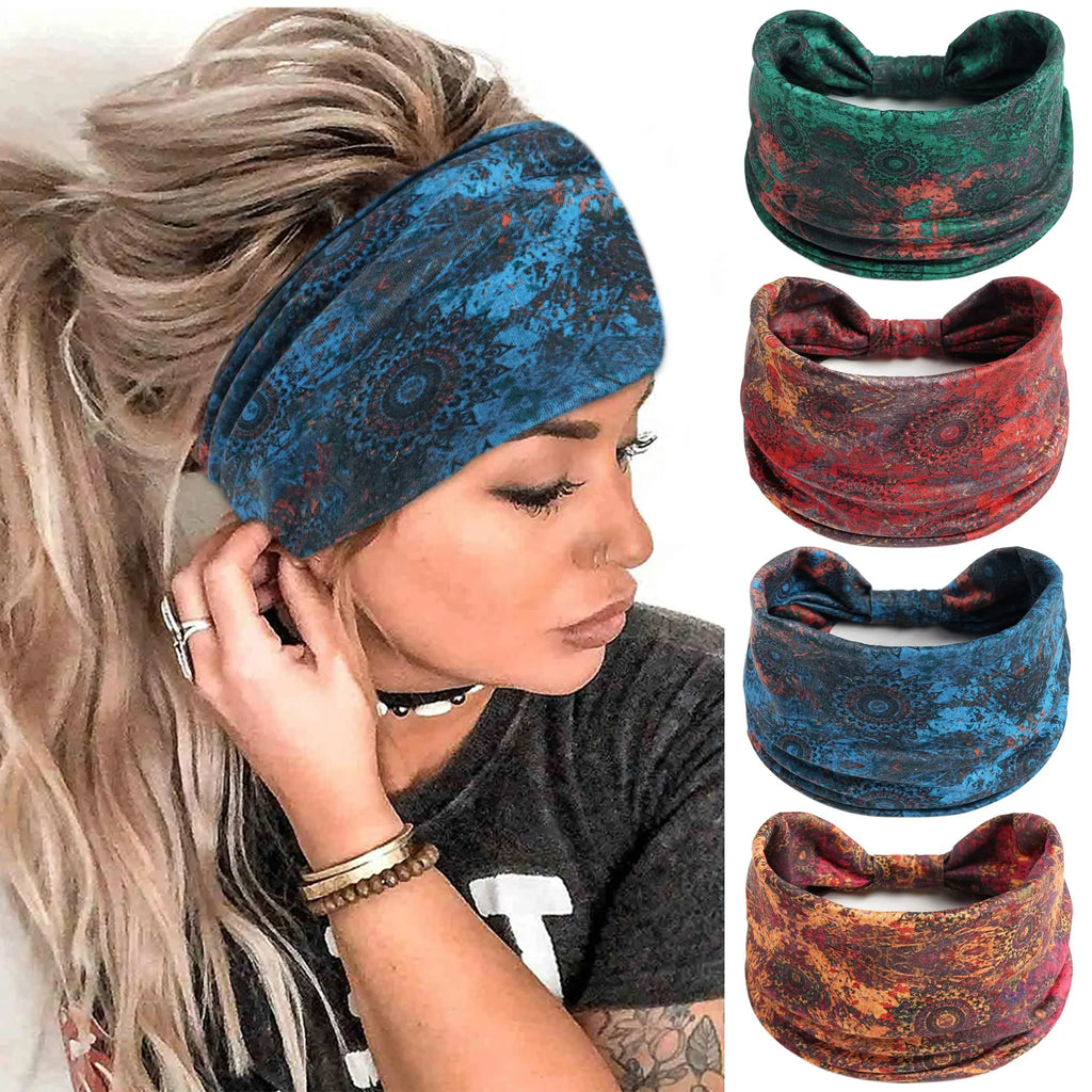 Bohemian Knotted Headbands for Women – Soft Cotton-Blend No-Slip Elastic Hair Accessories