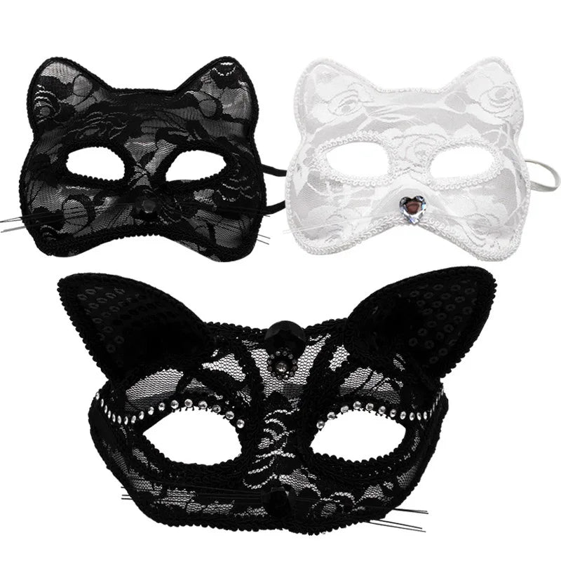 Mysterious Elegance Enchanting Lace Cat & Fox Masquerade Mask for Parties & Events