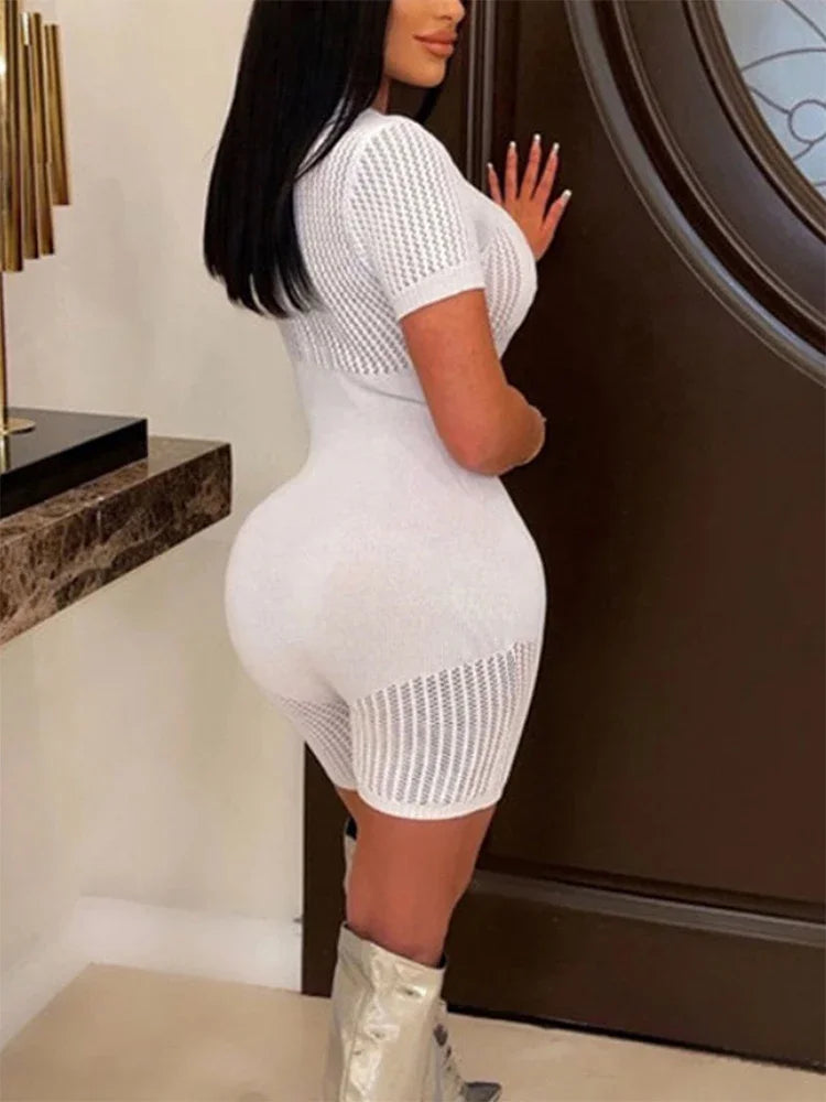 Sexy Fishnet Playsuit Hollow Out See Through Bodycon Sexy Slim fit Stretchy