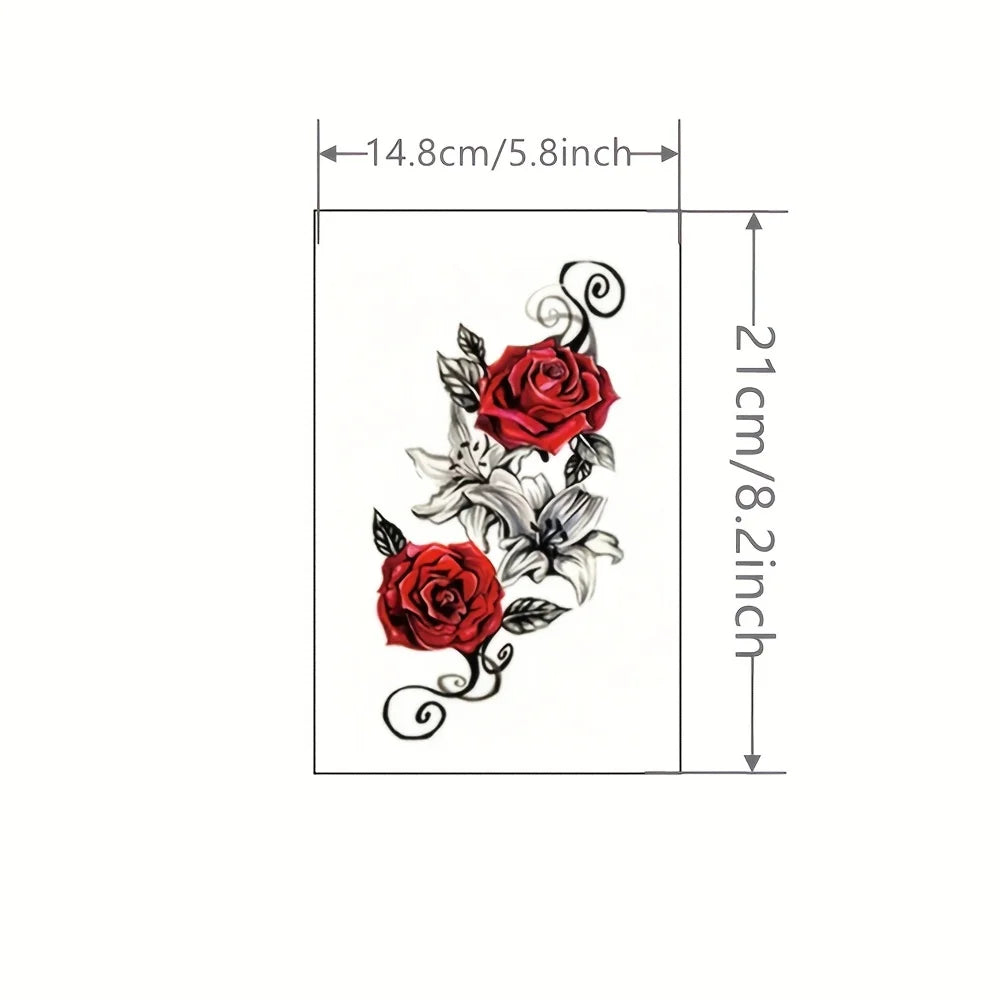 The Seductive Rose Collection: 2-Pack Waterproof Floral Temporary Tattoos