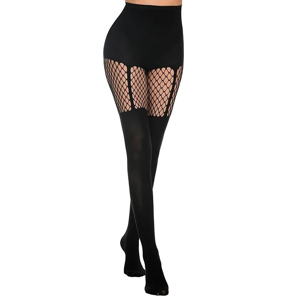 Pantyhose Avant-Garde Illusion: Black Suspender Fishnet Tights