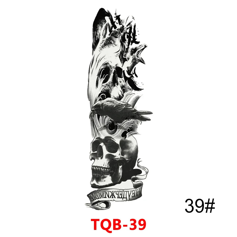 Unisex Full Arm Temporary Tattoo Sticker – Premium Old School Skull Body Art