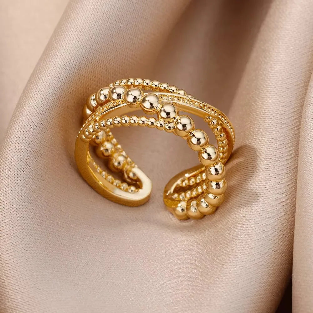 Adjustable Geometric Belt Ring – Tarnish-Free Stainless Steel & Zirconia Wedding Gift