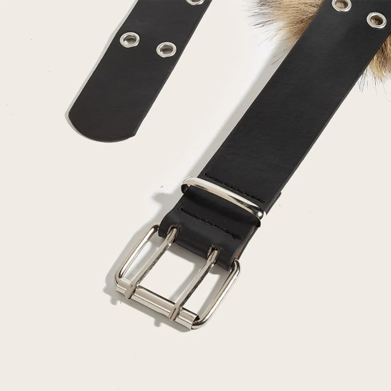 Bohemian Faux-Fur & Grommet Statement Belt – Textured Street-Style Accessory