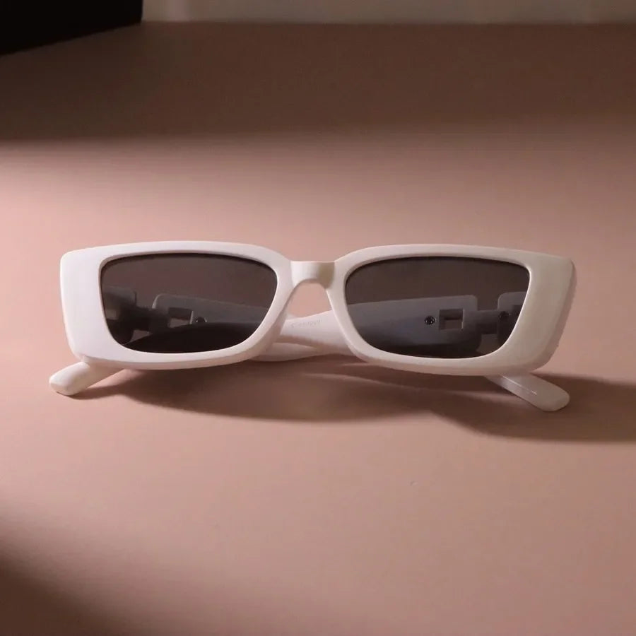 Luxe Logo-Temple Rectangular Sunglasses Small Frame Mirror