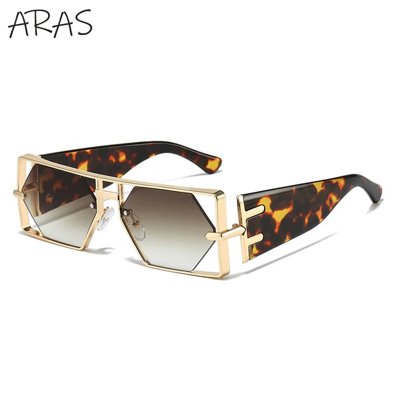 Steampunk Rectangle Avant-Garde Oversized Geometric Shield Sunglasses