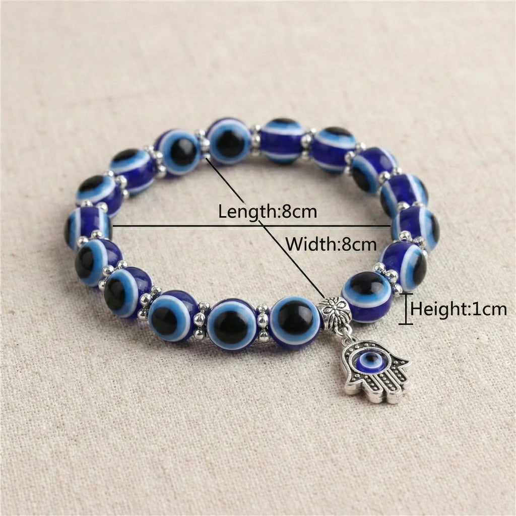 Evil Protective Nazar & KHamsa Charm Beaded Bracelet 8 MM