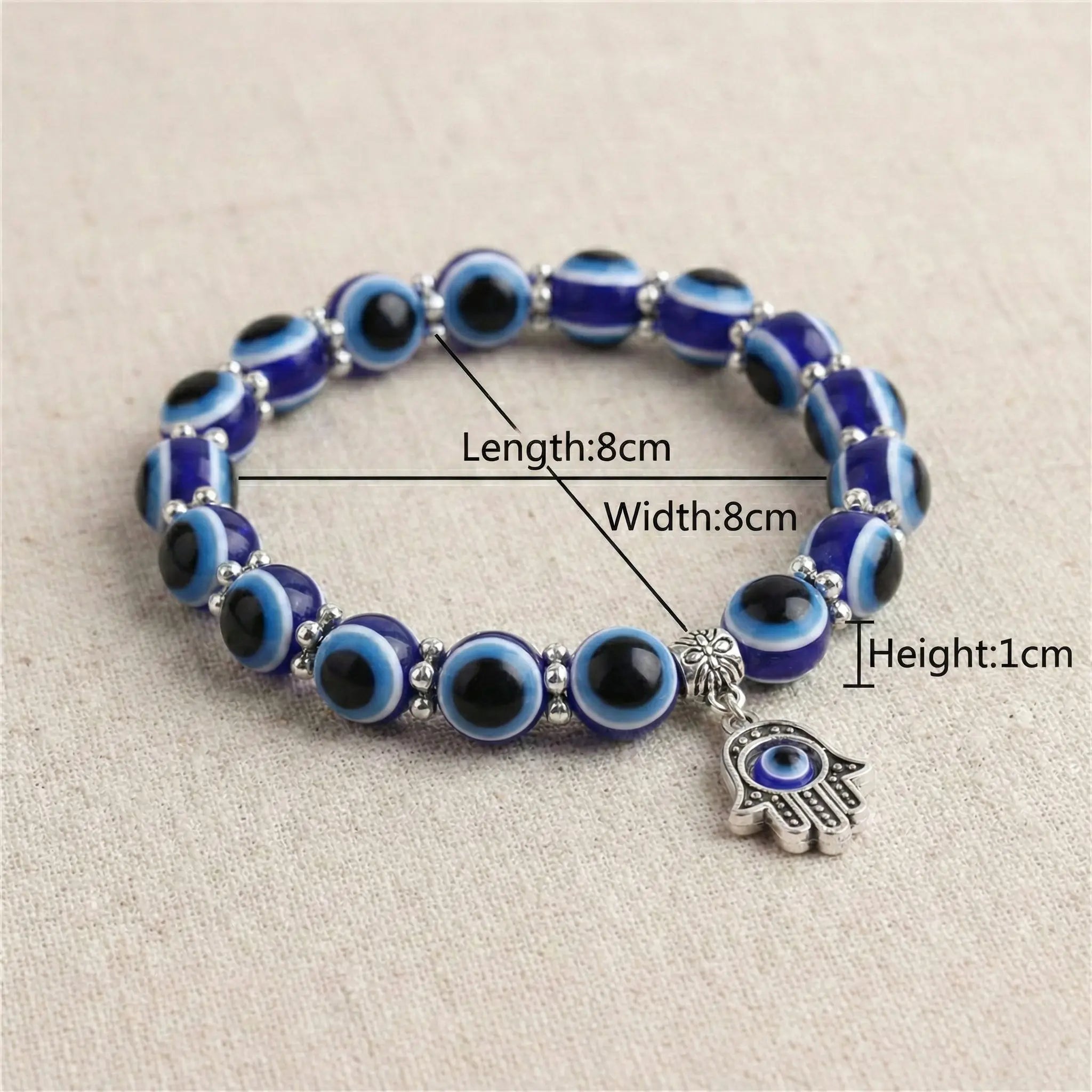 Evil Protective Nazar & KHamsa Charm Beaded Bracelet 8 MM