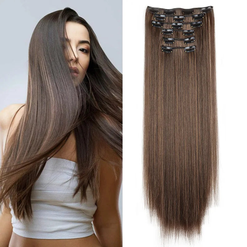 6Pieces/Set Luxe Length Transformation Kit – 24-Inch Silky Straight Synthetic Extensions