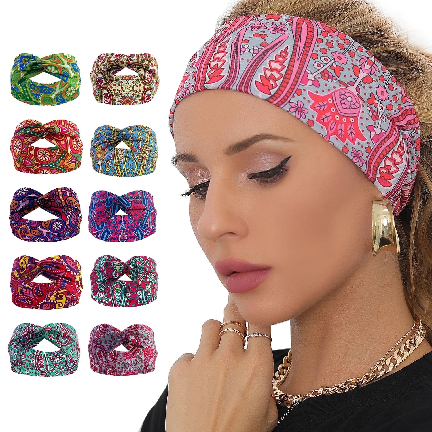 Women's Elastic Turban Headband – Sweat-Absorbent Wide Hair Wrap for Yoga, Running & Sports