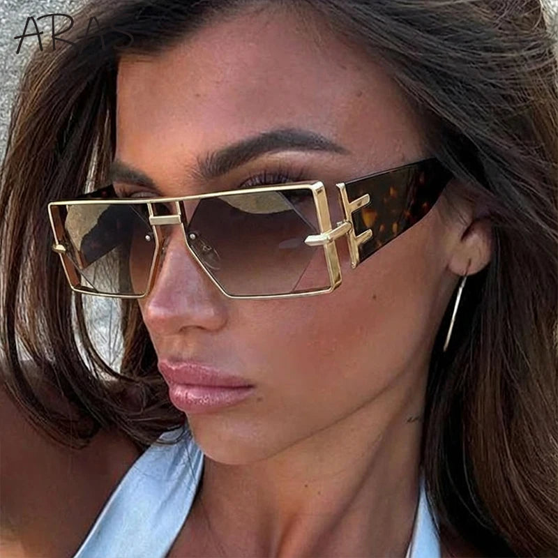 Steampunk Rectangle Avant-Garde Oversized Geometric Shield Sunglasses