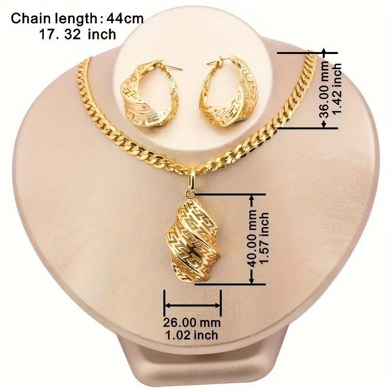 Golden Necklace Jewelry Set for Women Special Hollow Design Pendant Earrings