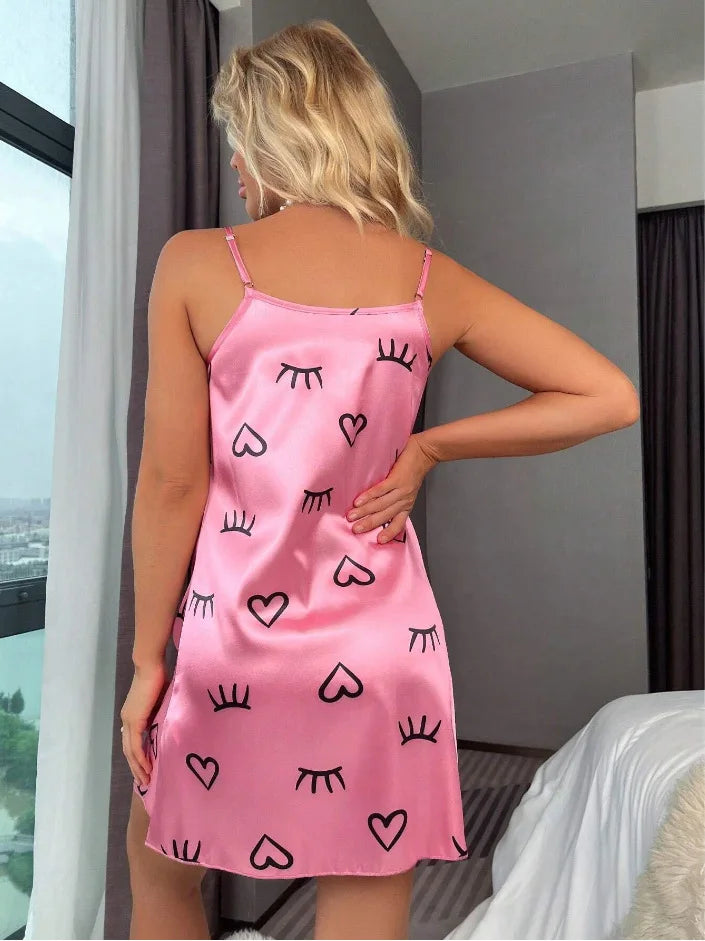 floral-printed satin sling nightgown is a popular choice for sleepwear and loungewear Mini Dress