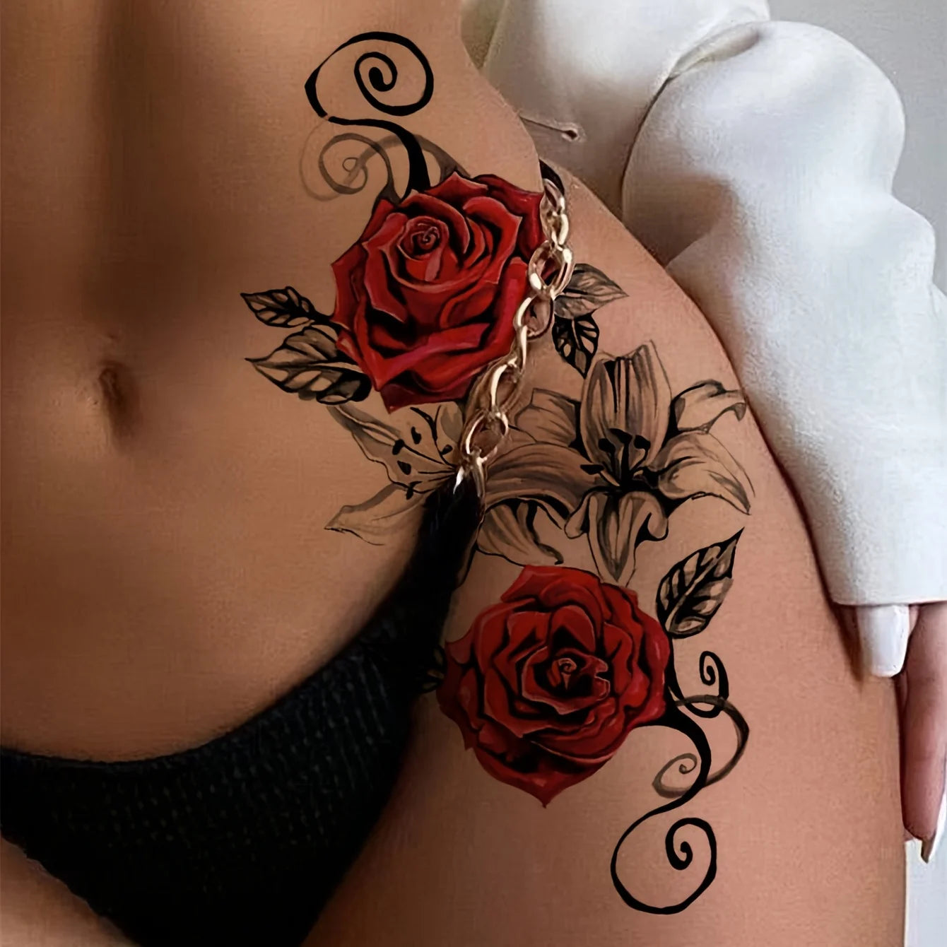 The Seductive Rose Collection: 2-Pack Waterproof Floral Temporary Tattoos