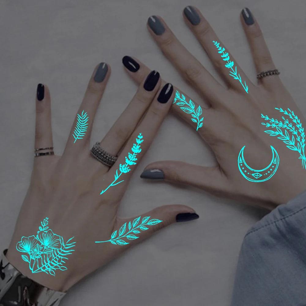 Glow-in-the-Dark Temporary Tattoo Sticker  4pcs Set – Waterproof Geometric Butterfly & Flower Designs