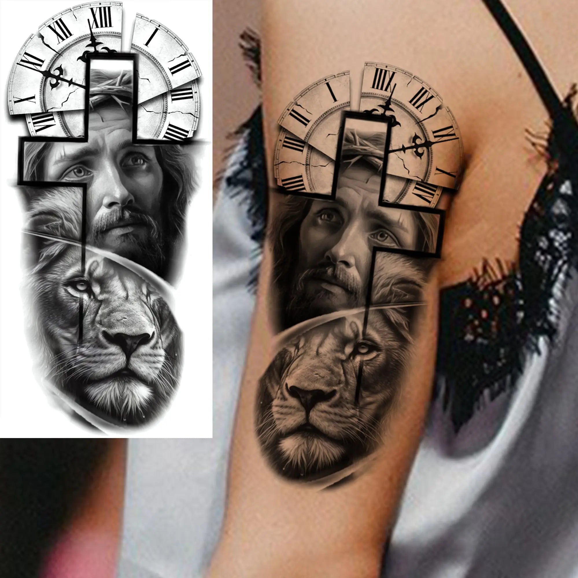 Premium Waterproof Realistic Tattoo Sticker – Majestic Lion & Tiger Designs for Arm & Leg