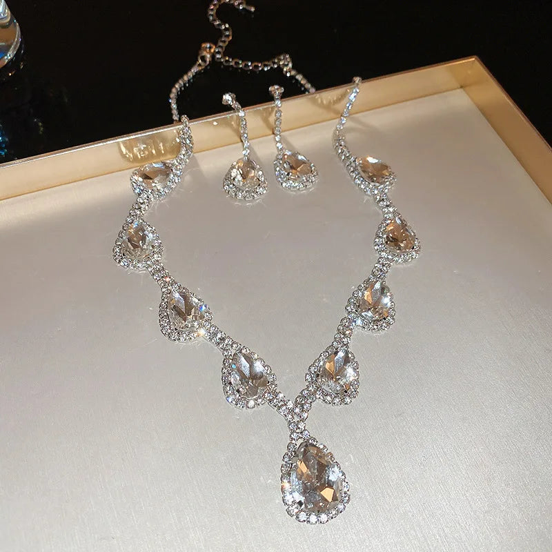 Colorful Rhinestonewater Drop Round Flower Necklaces  Vintage Advanced Collar Chains Aesthetic