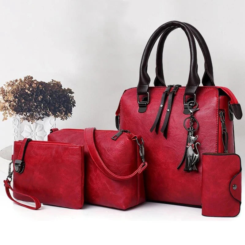 The Complete 4pcs/set Carry-All Suite – Chic Tassel Handbag & Accessory Set