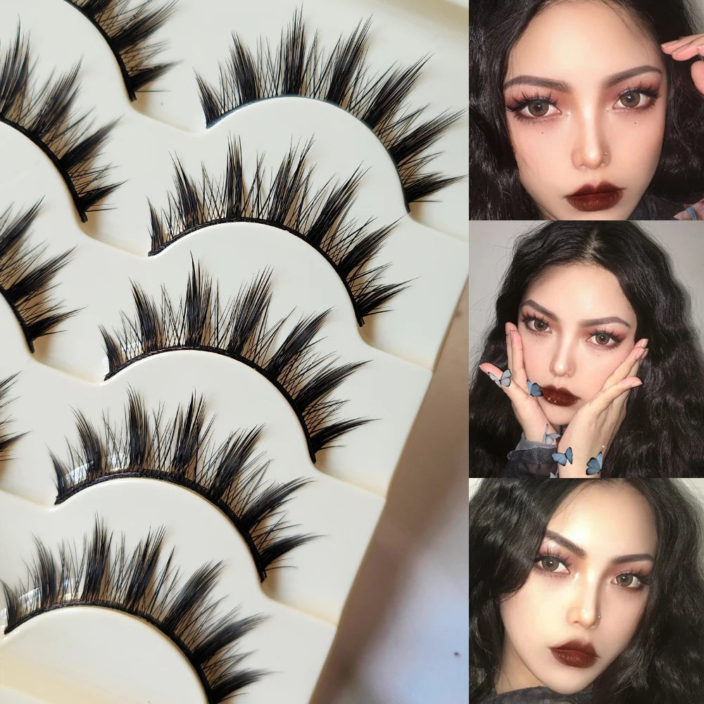 Premium Cat-Eye Faux Mink Lashes (5 Pairs) – Reusable, Long & Wispy Natural Look
