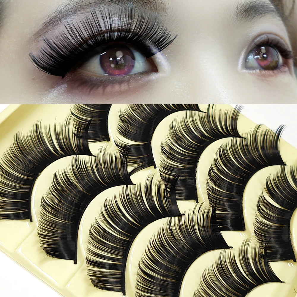 Premium Cat-Eye Faux Mink Lashes (5 Pairs) – Reusable, Long & Wispy Natural Look
