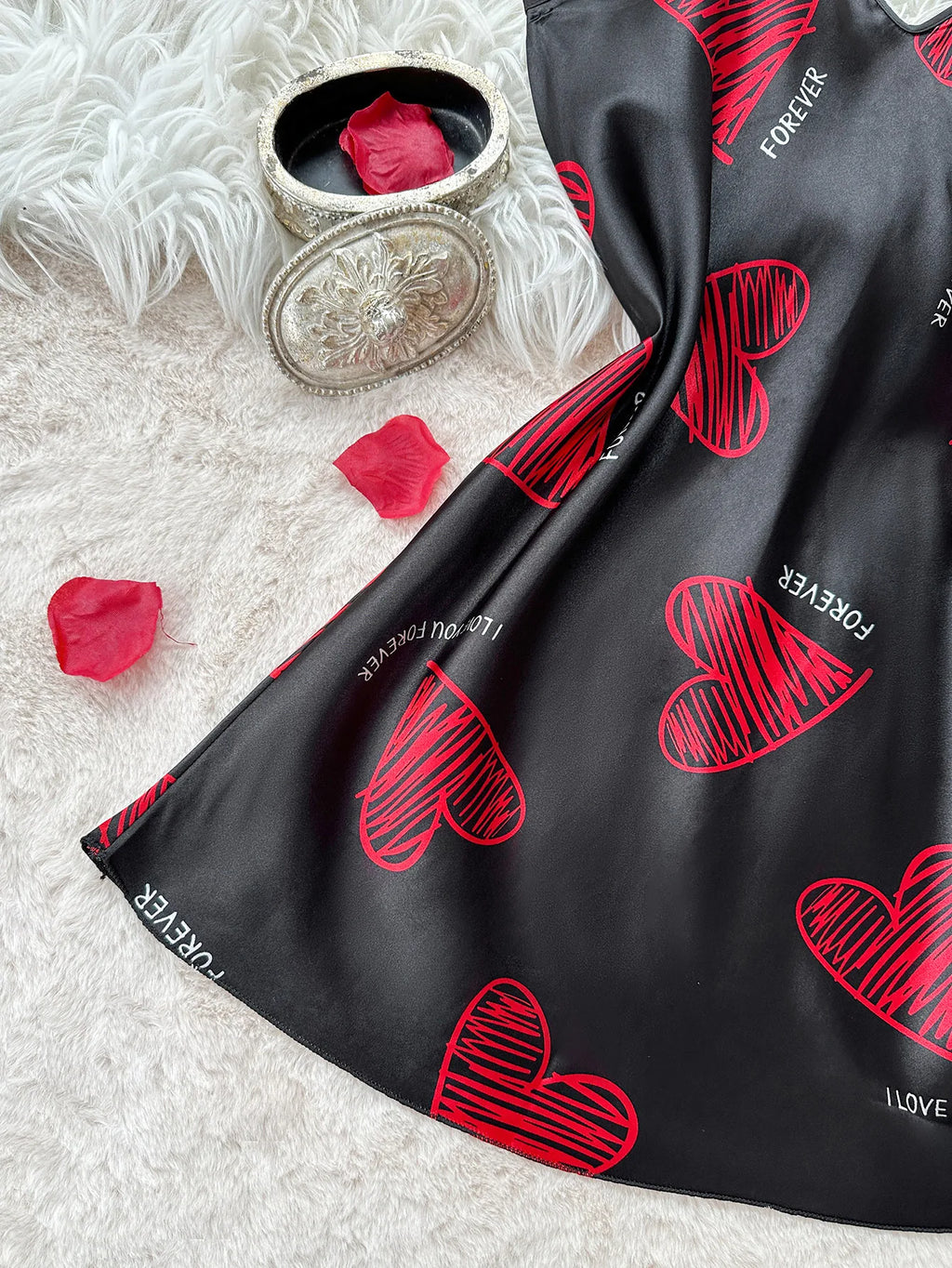 Valentine’s Day Special: Red Lip Print Satin Slip Dress | Romantic Backless Mini