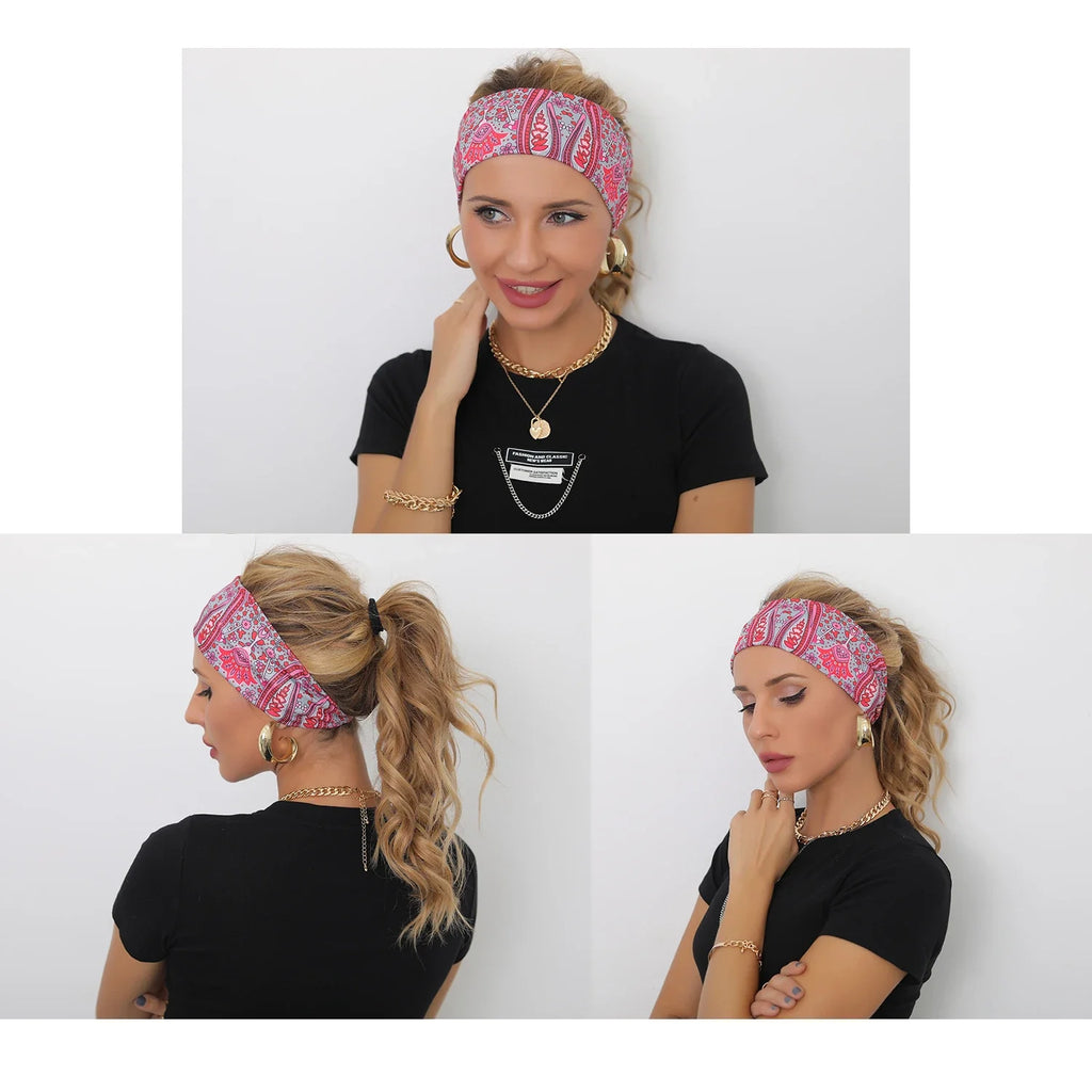 Women's Elastic Turban Headband – Sweat-Absorbent Wide Hair Wrap for Yoga, Running & Sports