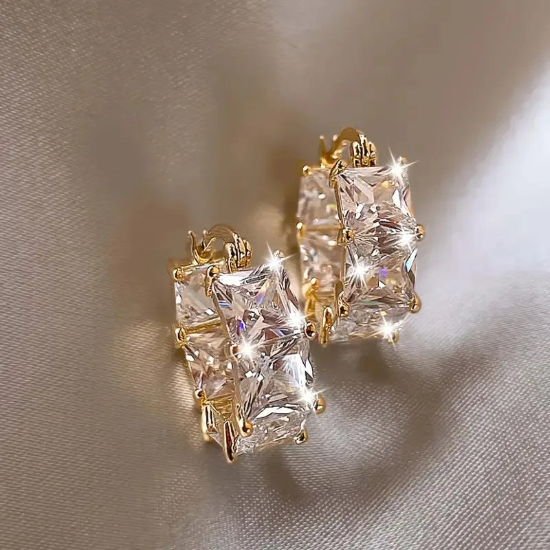 Signature Crystal Dangle Hoops – Luxurious Gold-Tone Party Earrings