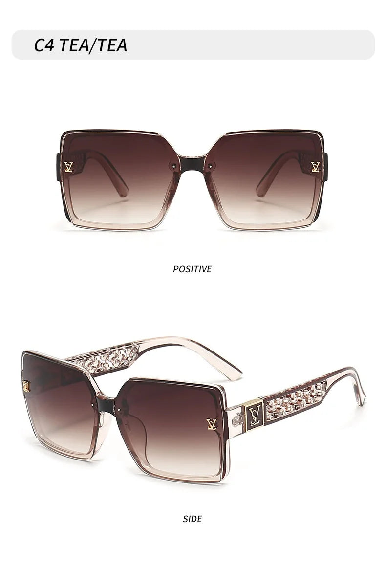 Fashion Glamour Oversized Geometric Designer-Style Sunglasses with Filigree Detailing