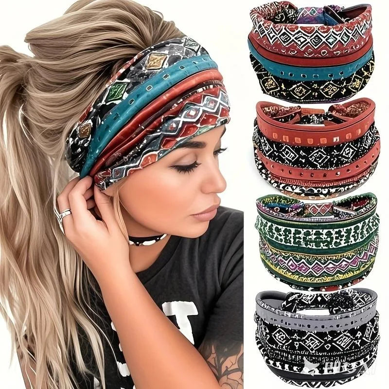 No-Slip Wide Hair Bands – Breathable & Soft Workout Head Wraps for Women (4-Pack)