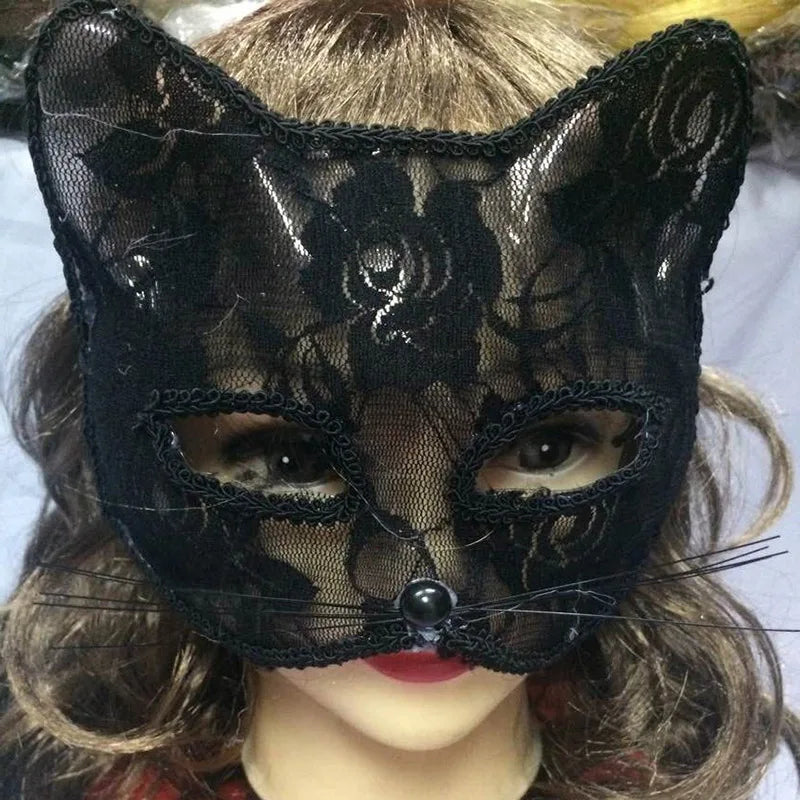 Mysterious Elegance Enchanting Lace Cat & Fox Masquerade Mask for Parties & Events